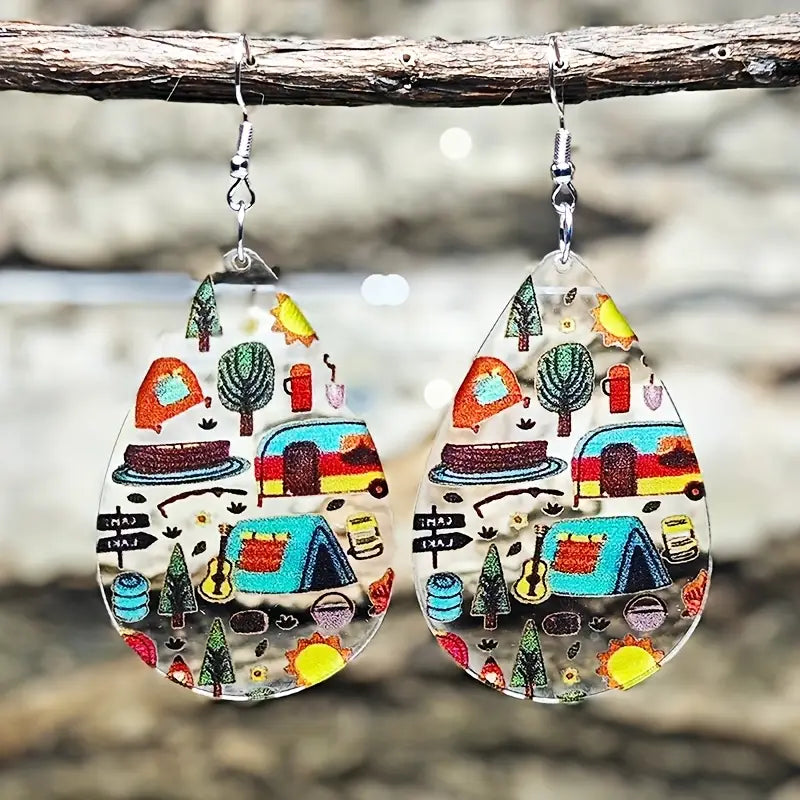 Camping Scene Teardrop Earrings