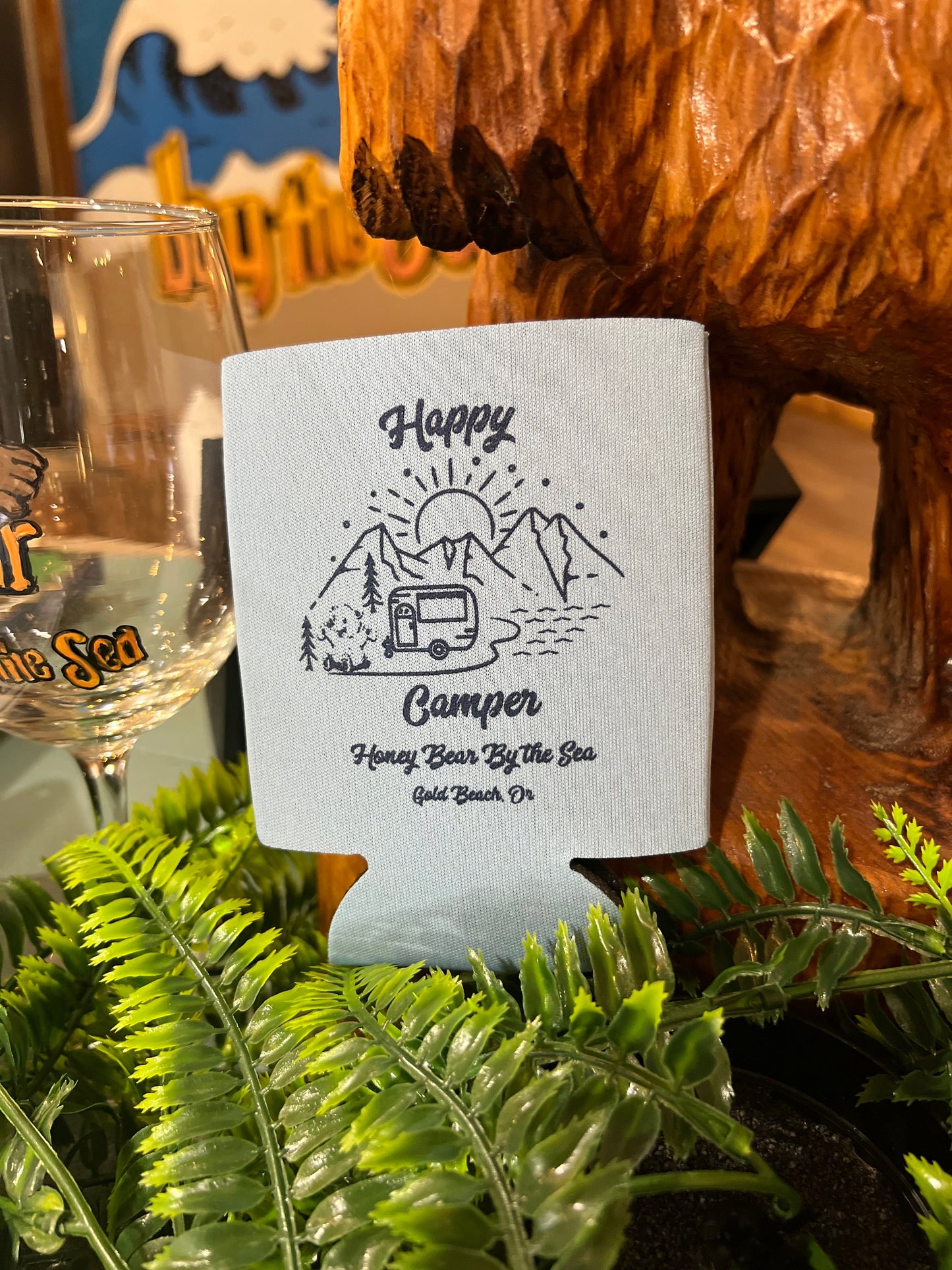 Happy Camper Honey Bear By the Sea Gold Beach, OR Can Koozie