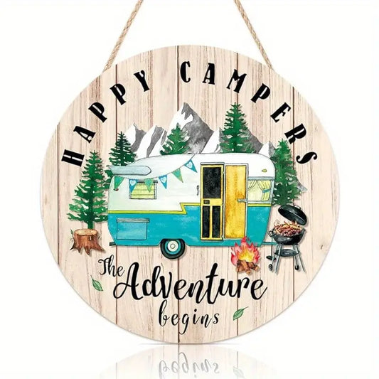 Happy Campers Wooden Circle Sign