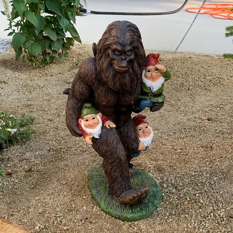 Sasquatch Holding Gnomes Figurine