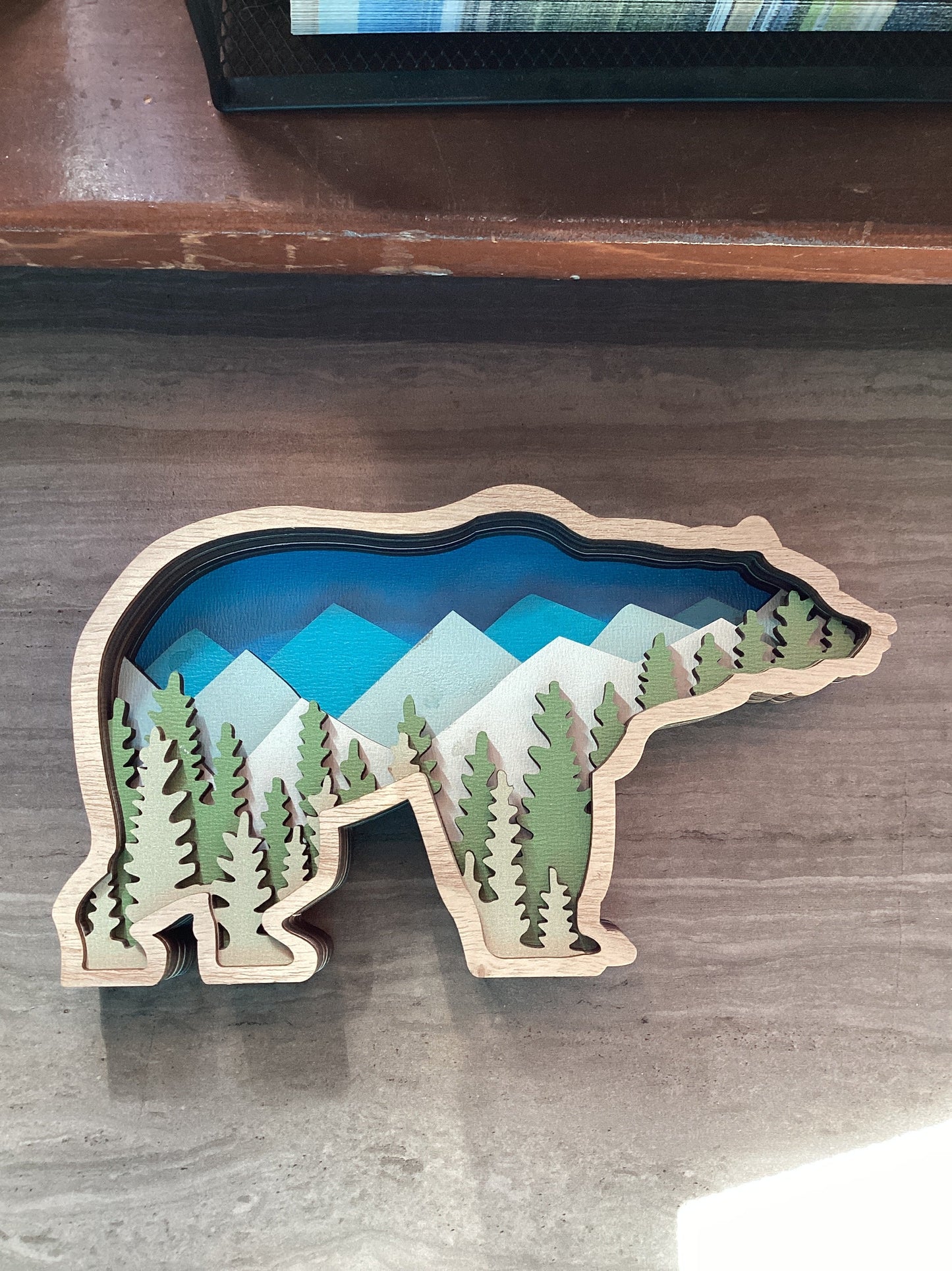 Hb Wooden Bear Mountain Scene Sign