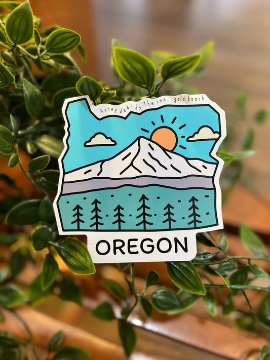 Oregon State Outline Mountain Scene Sticker