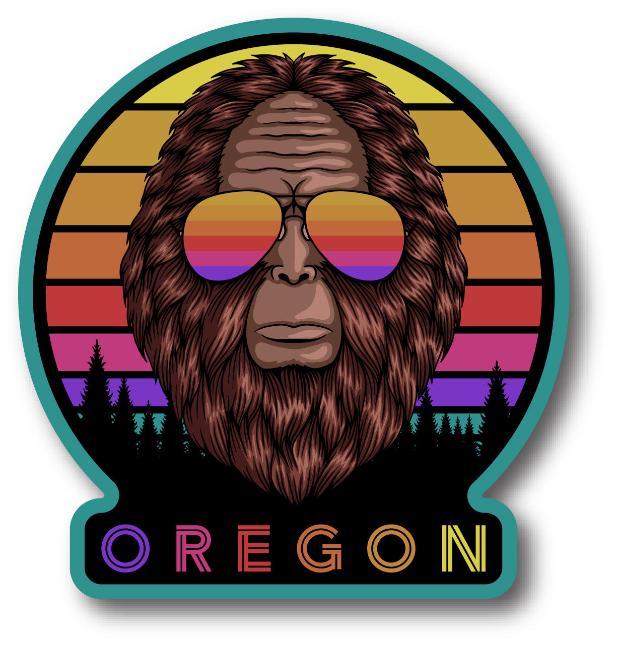 Sasquatch Sunglasses (Aviators) Sunset Oregon Sticker