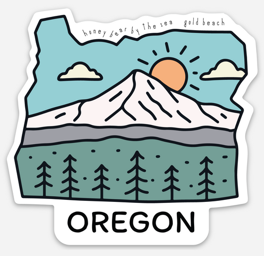 Oregon State Outline Mountain Scene Magnet