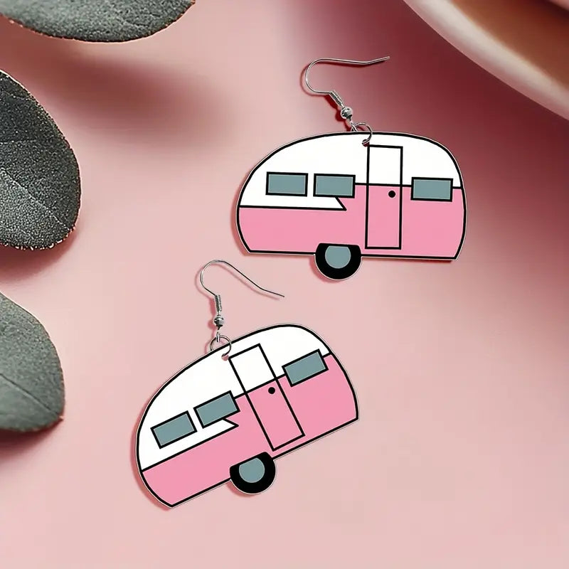 Pink Retro Camper Earrings