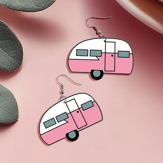 Pink Retro Camper Earrings