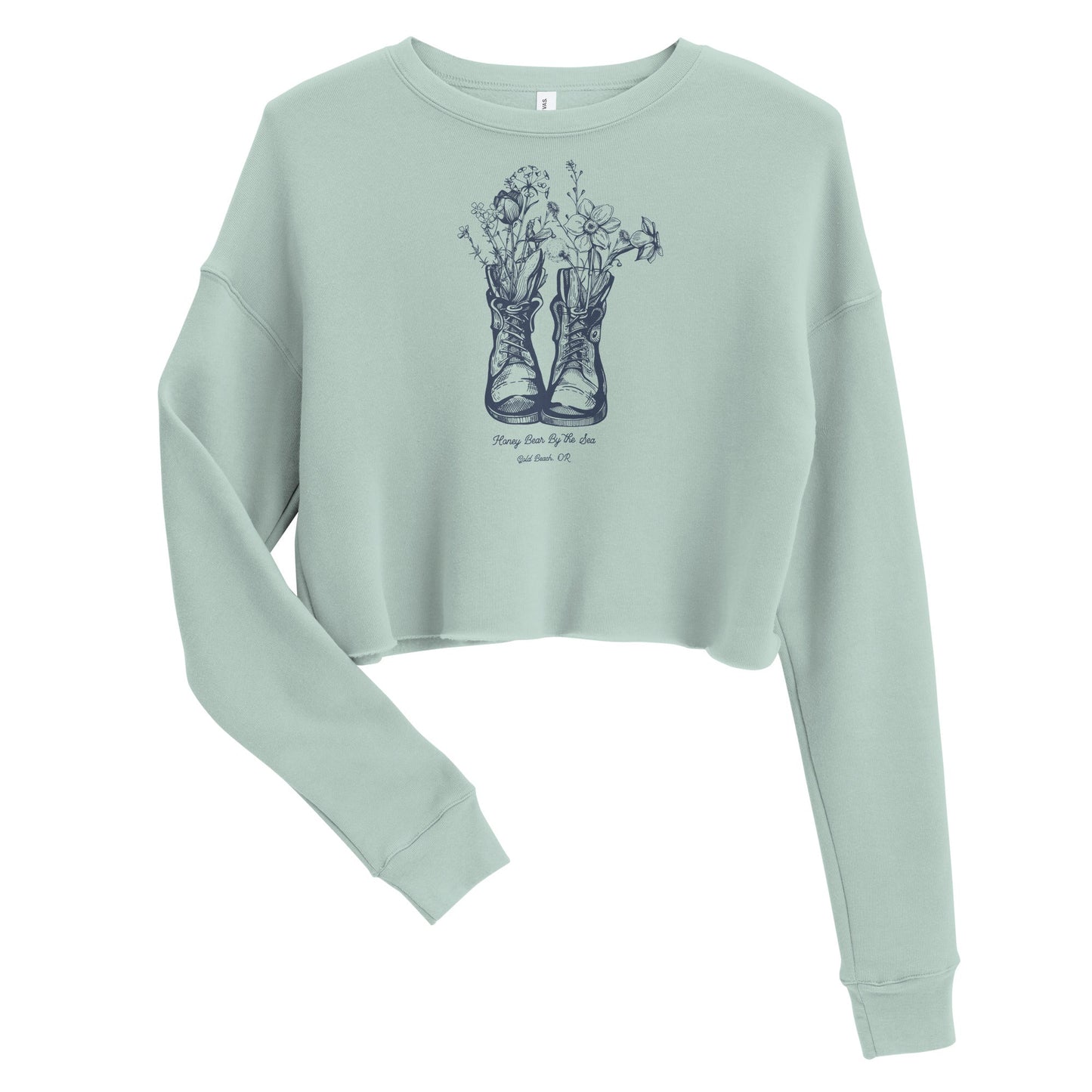 Hiking Boot Flowers Honey Bear By the Sea Gold Beach, OR Ladies Crop Sweatshirt