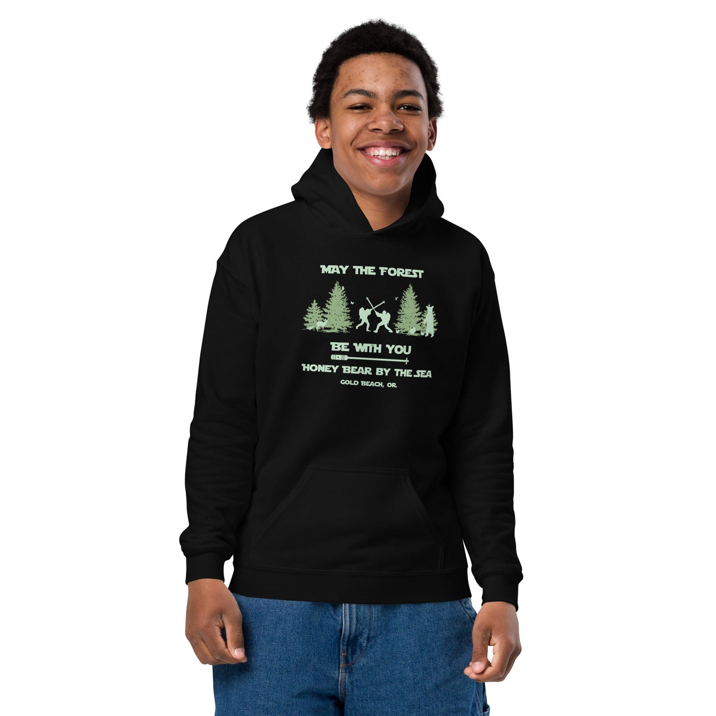 May the Forest Be With You Honey Bear By the Sea Youth Hoodie