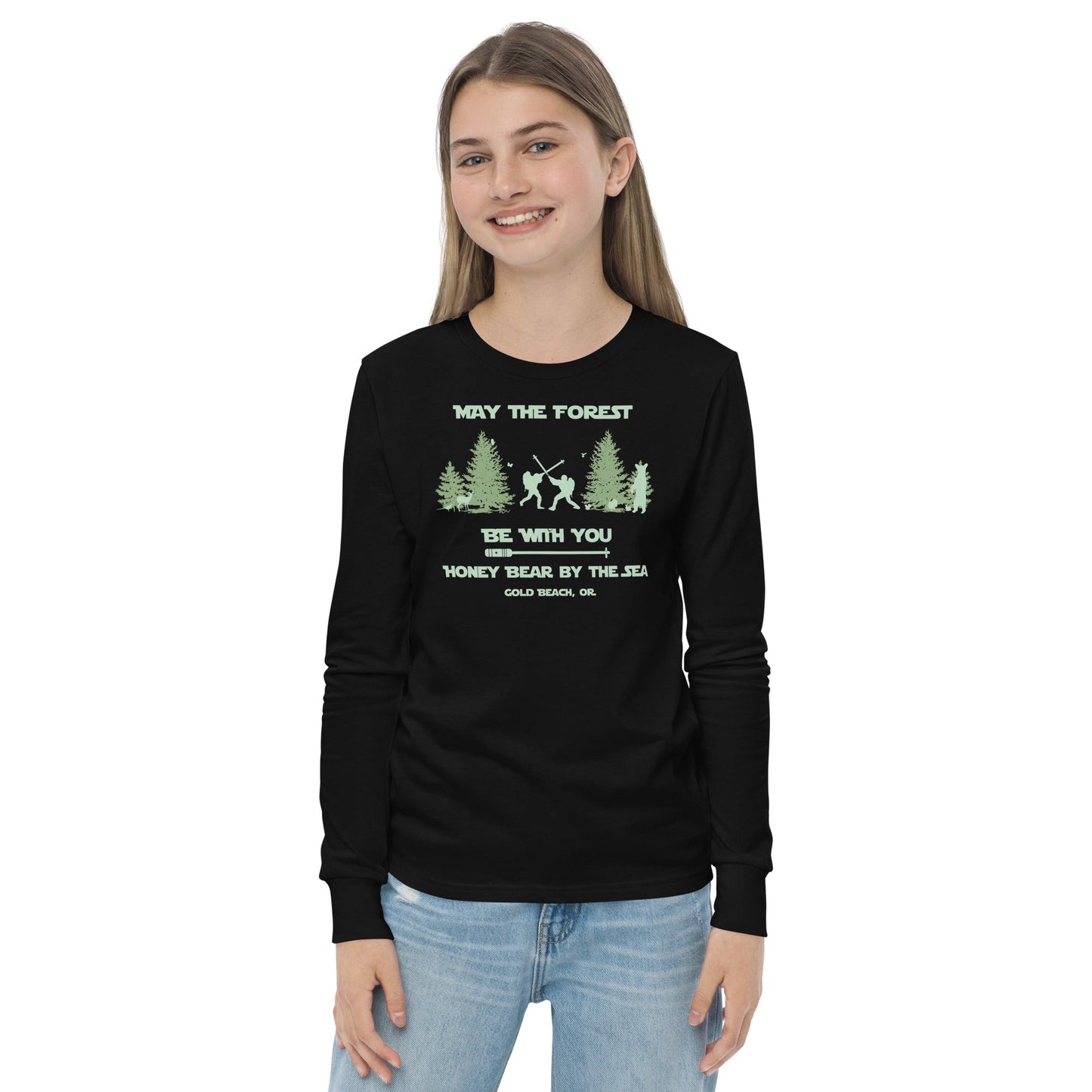 May the Forest Be With You Honey Bear By the Sea Gold Beach, OR Youth Long Sleeve