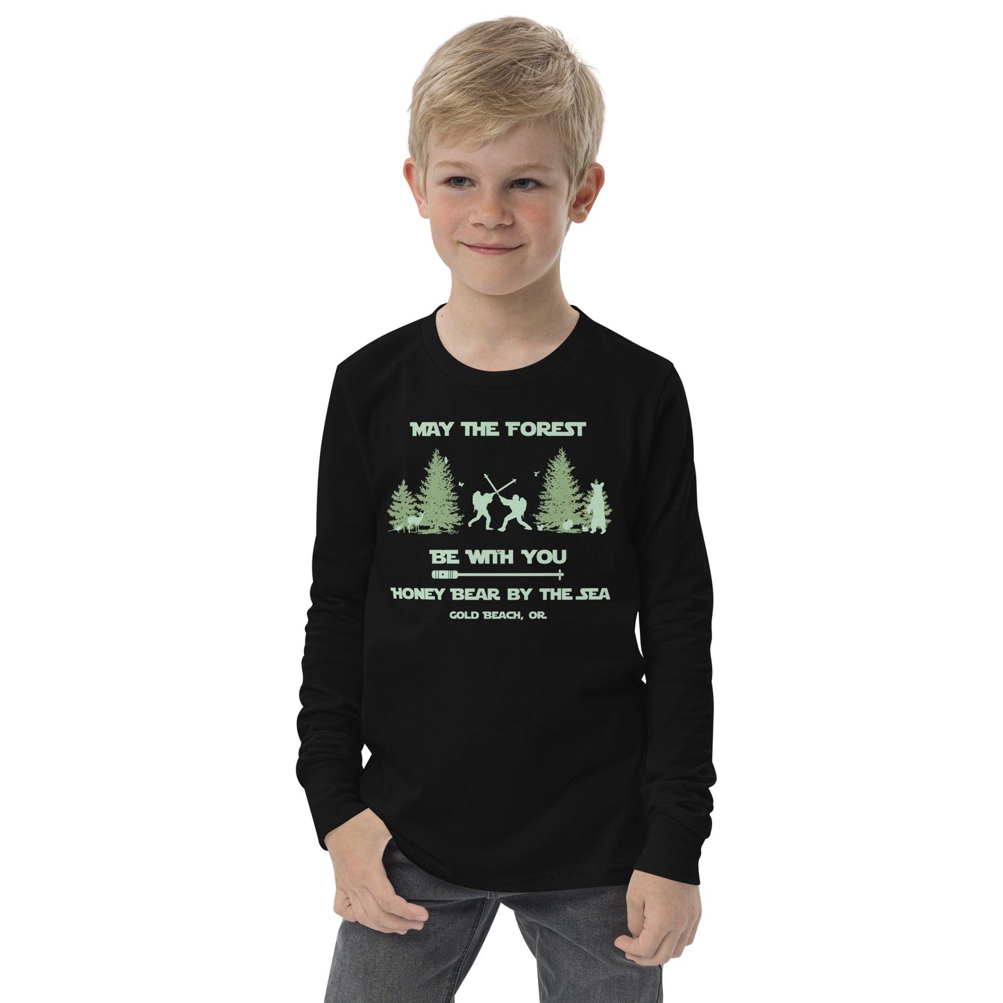 May the Forest Be With You Honey Bear By the Sea Gold Beach, OR Youth Long Sleeve